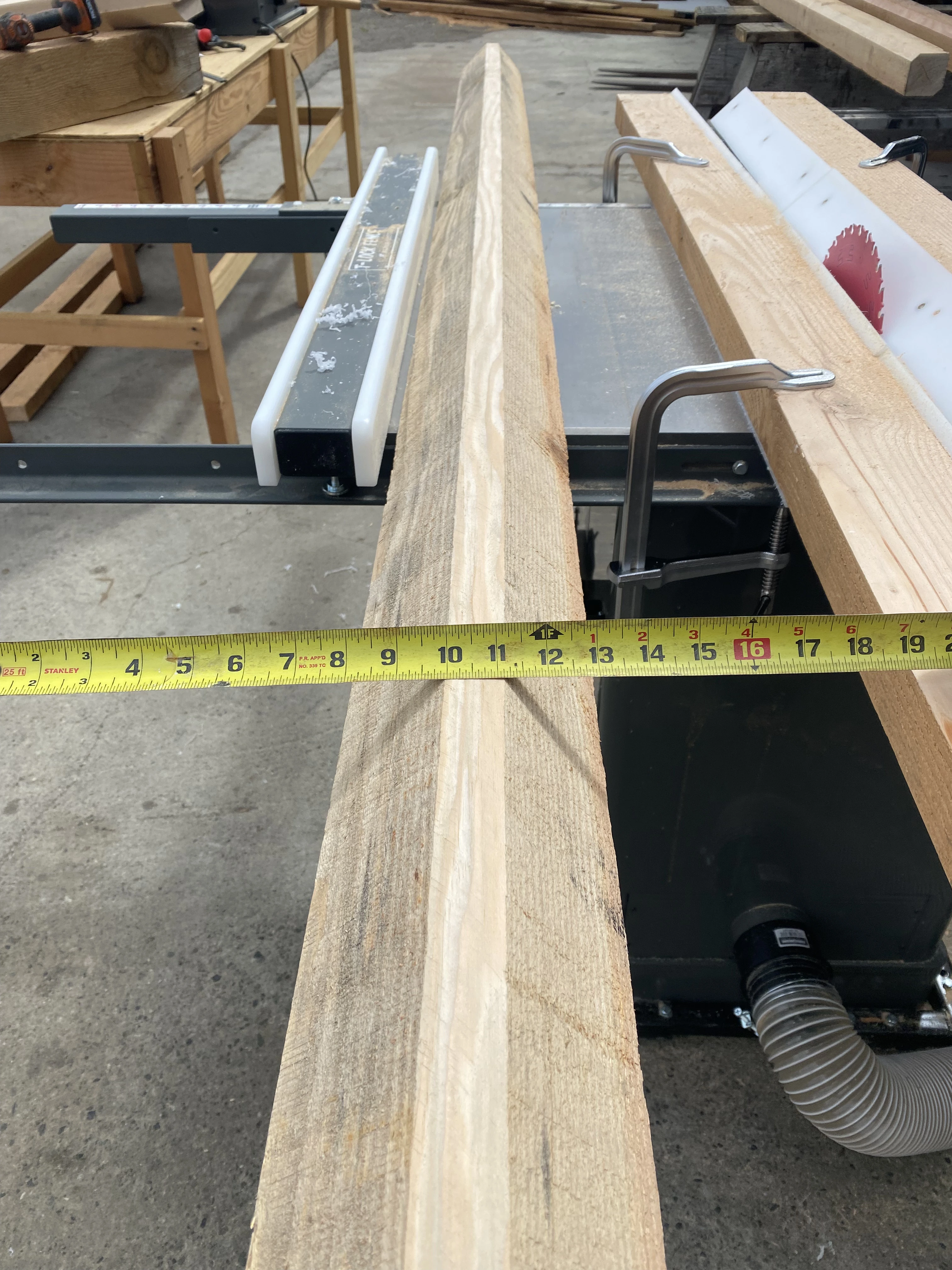 Ripping a wide cedar slab on the table saw